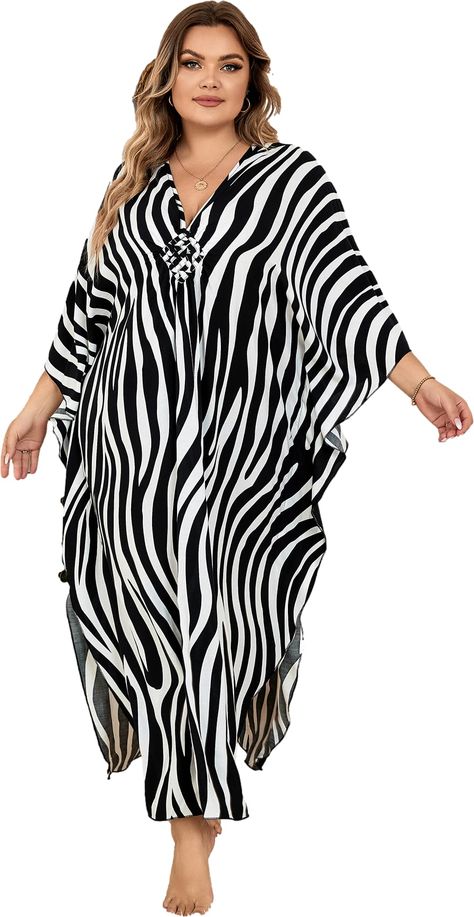 PRICES MAY VARY. 100% Viscose Pull-On closure Hand Wash Only Versatile and Fashionable: This beach cover up plus size is not only suitable as a swimsuit cover up, but also perfect as a caftan dress for women. Its distinct ethinic boho print and deep V neck create a sexy and long neckline, making you look tall and slim. Wear it confidently as a casual summer maxi dress or for evening events. Lightweight and Effortlessly Chic: Made of a lightweight Rayon material, this wave neck swimsuit cover up Vacation Sunscreen, Kaftan Dresses For Women, Casual Summer Maxi Dress, Kaftan Dresses, Ethnic Print, Over Sized, Swimsuit Cover, Dresses For Women, Cover Up