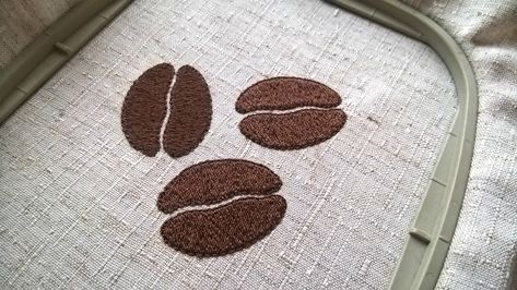 Coffee Bean Embroidery, Coffee Embroidery Designs, Coffee Embroidery Patterns, Coffee Embroidery, Embroider Ideas, Machine Embroidery Quilts, Embroidery Wall Art, Diy Embroidery Patterns, Punch Needle Embroidery