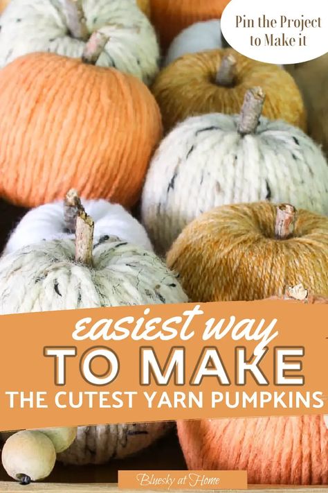 Our DIY guide will show you how to make the easiest way to make the cutest Yarn Pumpkins. Use this easy method to customize the cutest fall decorations for your fall home decor. Discover the easiest way to make adorable yarn pumpkins for your fall decor! Perfect for adding a touch of autumn warmth to your home. Yarn Pumpkins, Fall Decor Diy Crafts, Fall Vignettes, Cozy Fall Decor, Pumpkin Stem, Faux Pumpkins, Fall Crafts Diy, Easy Fall, Fall Home