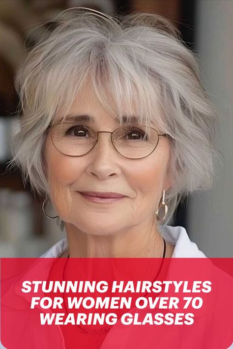 Salt-and-Pepper Short Shag with Bangs for 70-Year-Olds with Glasses Short Shag With Bangs, Chic Messy Bun, Bangs And Glasses, Grey Hair With Bangs, Pepper Hair, Gorgeous Gray Hair, Grey Hair Inspiration, Salt And Pepper Hair, Stunning Hairstyles