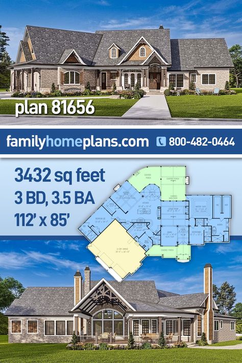 Luxury House Plan With Keeping Room (Plan 81656) House Plan With Keeping Room, Home Plans 4 Bedroom, House Plans With Keeping Room, Farmhouse Floor Plans 4 Bedroom, Modern Farmhouse Floorplan, Container Home Plans, Luxury Master Suite, Comfortable House, Craftsman Ranch