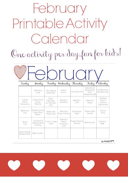 February Printable Activity Calendar for Kids || The Chirping Moms Activity Calendar, Daycare Themes, February Activities, February Activity, San Valentine, Calendar For Kids, Party Themes For Boys, Gross Motor Activities, List Of Activities