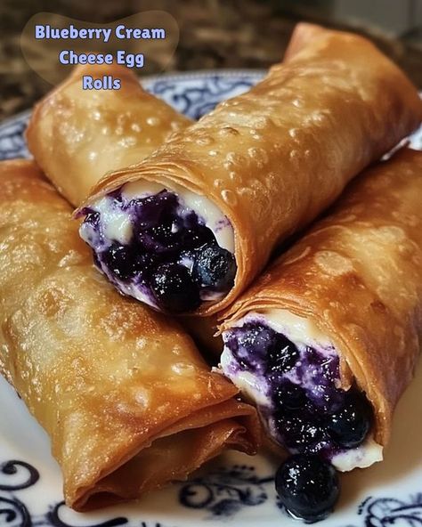 Daily Recipes and Tips 😋 The Original | 🫐 Blueberry Cream Cheese Egg Rolls 🍰 | Facebook Egg Rolls Recipes, Cream Cheese Egg Rolls, Cheese Egg Rolls, Caramel Layer Cake, Banana Pudding Cookies, Pudding Cookies Recipes, Egg Rolls Recipe, Egg Roll Recipes, Blueberry Cream Cheese