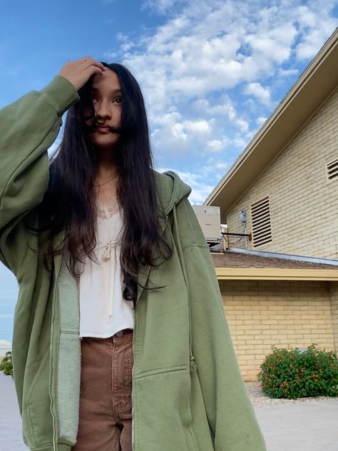 Green Oversized Hoodie Outfit, Oversized Green Hoodie, Brown Zipup Jacket Outfit, Brandy Melville Green Hoodie, Matcha Green Clothes, Green Zip Hoodie Outfit, Light Green Zip Up Hoodie Outfit, Mint Green Hoodie Outfit, Dark Green Zip Up Hoodie Outfit