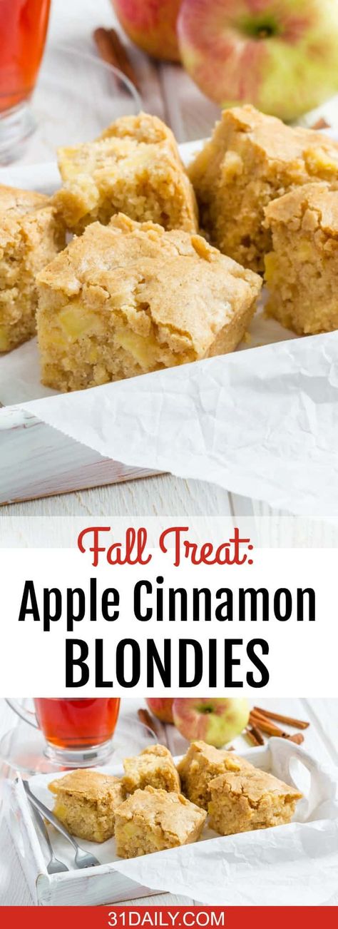 Apple Cinnamon Blondies Recipe: A Perfect Fall Treat Apple Blondes, Easy Blondies, Cinnamon Blondies, Starbucks Pumpkin Scones, Game Day Treats, Easy Fall Desserts, Sack Lunches, Blondies Recipe Easy, Apple Blondies