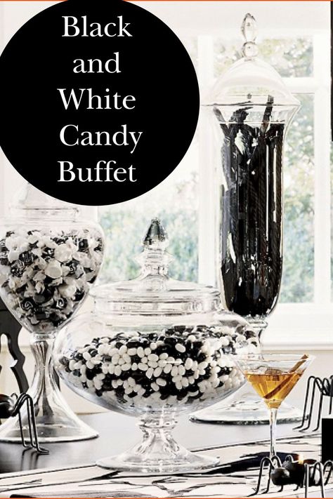 Black And White Candy Bar, Black Candy Buffet, Halloween Candy Buffet, White Candy Buffet, Halloween At Home, Panda Baby Showers, Candy Display, Panda Baby, Black Candy