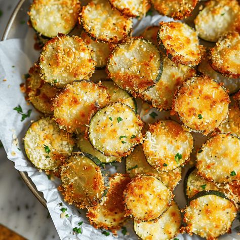 Zucchini Parmesan Crisps - Recipes, Tasks & Tools Parmesan Crisps Recipe, Zucchini Parmesan Crisps, Zucchini Appetizer, Parmesan Squash, Zucchini Crisps, Zucchini Parmesan, Zucchini Bites, Parmesan Crisps, Parmesan Zucchini