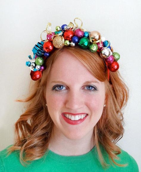 christmas headband adult ornament headband tacky sweater Christmas Headband Diy, Ornament Headband, Christmas Headpiece, Diy Christmas Ball, Christmas Headbands, Tacky Sweater, Holiday Headbands, Tacky Christmas, Christmas Headband