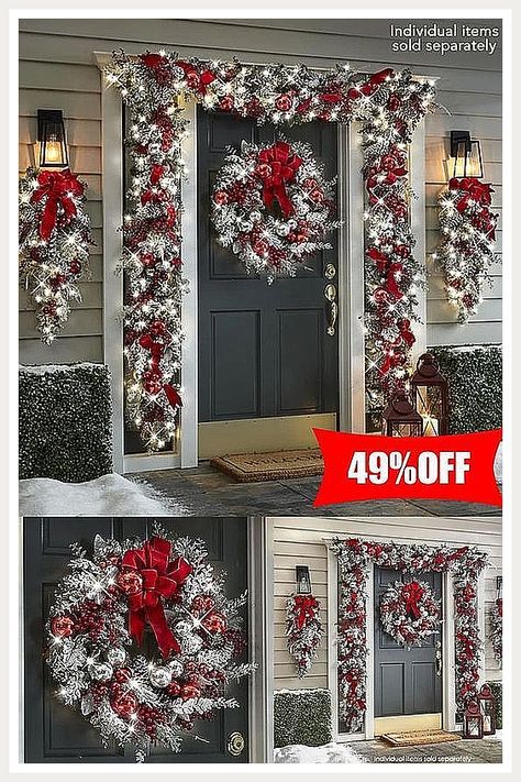 Christmas Garden Decorations - Amazing! I like them - Visit to See More NOW! Outside Christmas Decorations, Red Christmas Decor, Christmas Tree Decorating Themes, Christmas Tree Inspiration, Christmas Porch Decor, Christmas Decorations Diy Outdoor, Diy Christmas Decorations Easy, Christmas Porch, Christmas Door Decorations