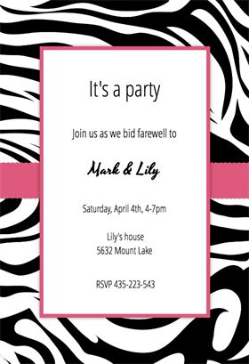 Zebra Stripes - Free Printable Party Invitation Template | Greetings Island Spa Sleepover Party, Zebra Print Party, Zebra Party, Fairytale Party, Adoption Party, Greetings Island, Free Printable Cards, Mom Ideas, 9th Birthday Parties