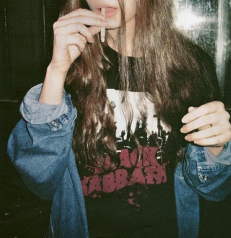 Black Sabbath Band Tee + Denim Jacket Long Hair, A Woman, Sunglasses, Band, Hair, White