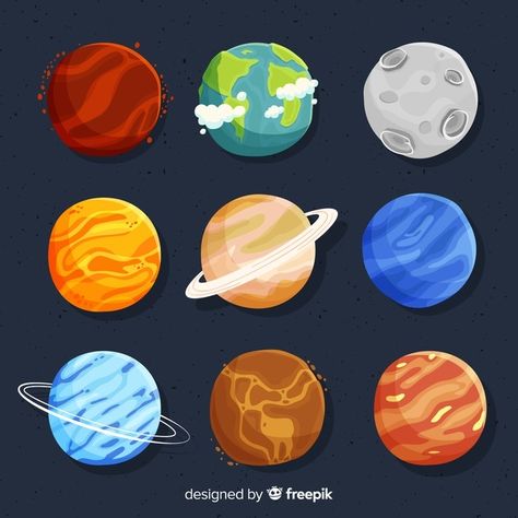 Set of  hand drawn different planets | Free Vector #Freepik #freevector #design #hand #sun #hand-drawn Planet Vector, Planet Painting, Planet Drawing, Space Icons, Different Planets, Graphic Design Infographic, Ra Ideas, Embroidery Wall Art, Planets Art