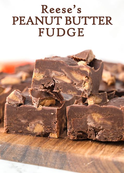 Reese's Fudge Recipe Reese’s Pieces Peanut Butter Fudge, Reese’s Fudge, Reese Fudge Recipe, Reeses Fudge, Smores Fudge, Fudge Ideas, Peanut Butter Chocolate Fudge, Homemade Sweetened Condensed Milk, Peanut Butter Cups Recipe