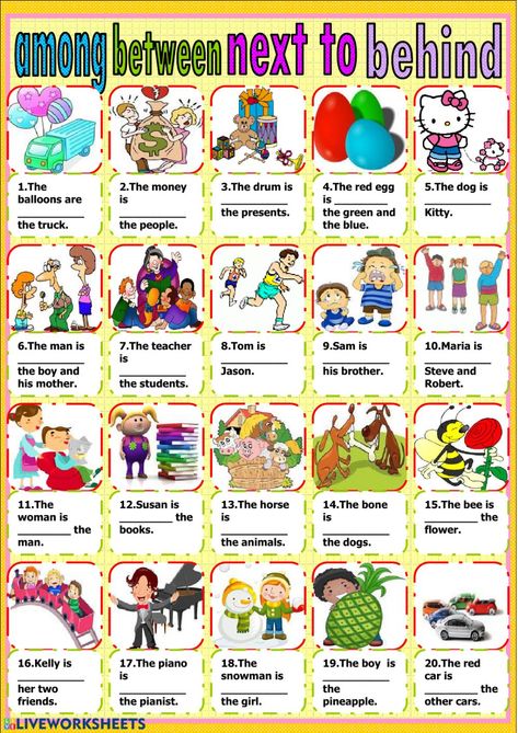 Among,between, next to, behind - Interactive worksheet Esl Materials, Commonly Confused Words, English Activities For Kids, Learning English For Kids, Esl Teachers, English Activities, English As A Second Language (esl), English As A Second Language, English Worksheets