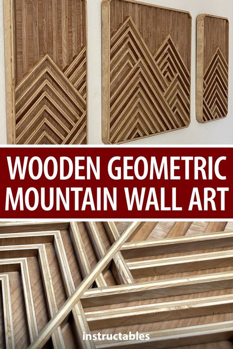 Wall Patterns With Wood, Geometric Wood Paneling Wall, Scandinavian Wood Wall, Geometric Wooden Wall Art Diy, End Grain Wood Wall Art, Wood Art For Wall, Diy Wooden Mountains Wall Art, Scrap Wood Art Diy Projects Wall Decor, Wooden Wall Decor Diy