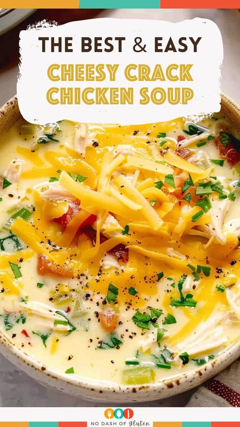 Cheesy Crack Chicken Soup Chicken Soup Recipes Gluten Free, Cheesey Chicken, Chicken Soup Crockpot, Carnivore Recipes, Chicken Crispy, Cheddar Chicken, Creamy Chicken Soup, Turkey Soup, Soup Dinner