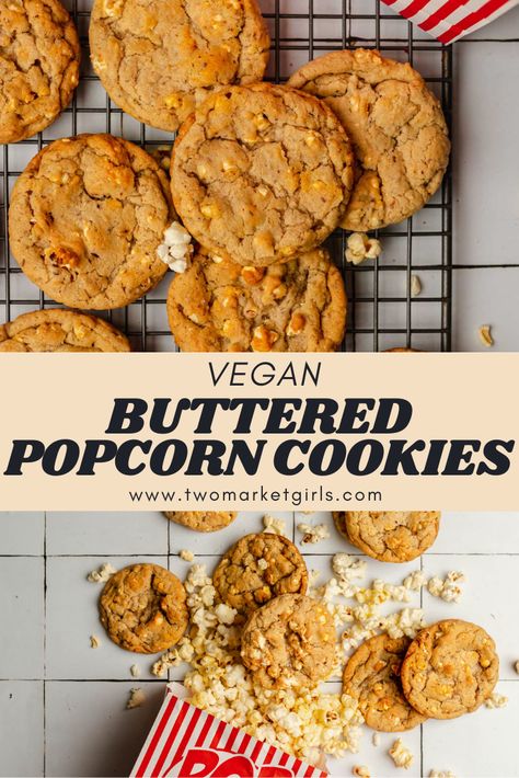 Looking for the perfect movie night snack ideas? Take your popcorn game up a level and add them to cookies! Our Vegan Popcorn Cookies are the perfect balance of sweet and salty while still being dairy free, eggless and completely plant based. Movie Night Snack Ideas, Night Snack Ideas, Best Vegan Cookies, Vegan Popcorn, Popcorn Cookies, Buttered Popcorn, Perfect Movie Night, Vegan Snack Recipes, Vegan Baking Recipes