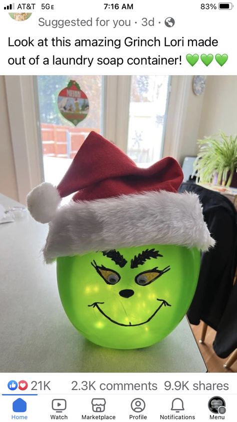 Gain Pods Container Crafts, Tide Pods Container Crafts Christmas, Tide Pods Container Crafts Ideas, Tide Pods Container Crafts, Diy Christmas Eve Box, Grinch Diy, Grinch Head, Tide Pods Container, Container Crafts