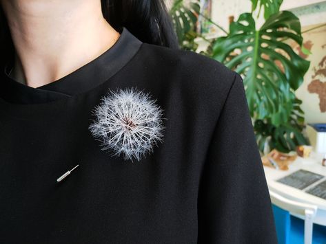 Dandelion Brooch, Dandelion Jewelry, Dandelion Earrings, Dandelion Necklace, Girls Room Wall Decor, White Textile, Dandelion Flower, Cottagecore Style, Long Pendant Necklace