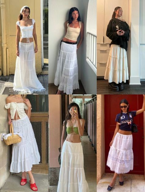 Changing Aesthetic, Modeling Outfits, White Outfits For Women, Fits Summer, White Skirt Outfits, Concert Ideas, Beachy Outfits, White Long Skirt, Fall Trends Outfits