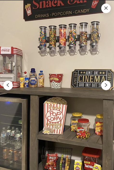 Movie Theater Snack Bar, Snack Room, Snack Corner, Cinema Theme, Basement Theater, Cool Boys Room, Cinema Idea, Movie Theater Rooms, Retro Games Room