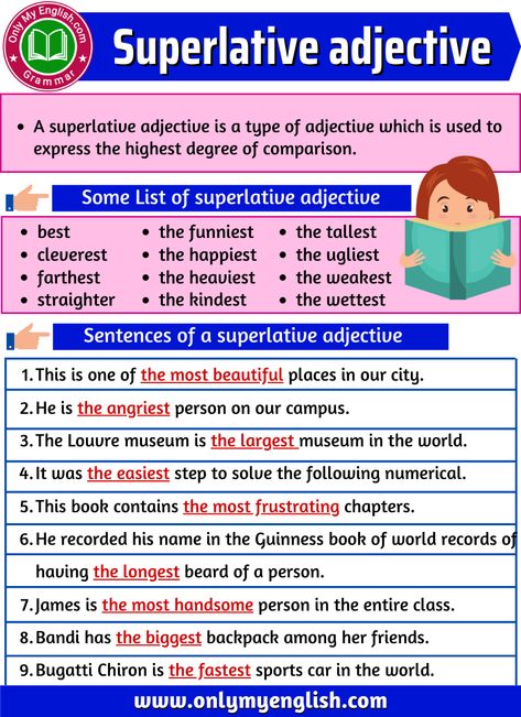 Superlative adjective: Definition, Examples & List Degree Of Comparison, Adjective Definition, Advance Vocabulary, Exercise List, Adjectives Grammar, Teaching Adjectives, Degrees Of Comparison, Verb Examples, English Grammar Exercises