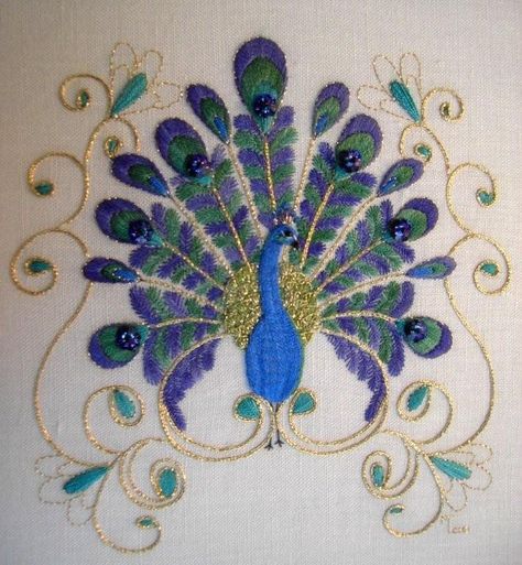 Maree Talbot - Embroidery Designers - Gumnut Yarns Embroidered Peacock, Peacock Embroidery Designs, Peacock Embroidery, Hmong Embroidery, Kutch Work, Peacock Design, Crewel Embroidery, Gold Work, Silk Embroidery