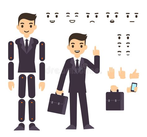 Businessman Character Animation Stock Vector Businessman Cartoon, Vector Illustration Character, Inkscape Tutorials, Vector Animation, Illustrator Design Tutorial, Vector Character Design, Character Template, Frame By Frame Animation, Character Animation