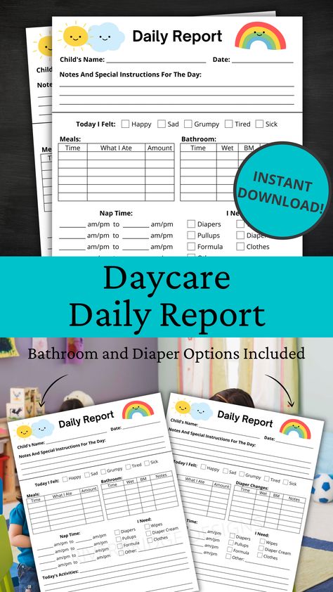 Log and keep track of toddler's and infant's daily schedule and activities with our Daily Reports. These reports are great for giving parents/guardians a peek into their child's day. Perfect for daycares, preschools, nannies, babysitters, child care centers and more! Infant Daily Report Printable Free, Daycare Daily Report, Toddler Daily Report, Preschool Daily Report, Daycare Daily Sheets, Infant Daily Report, Daycare Schedule, Home Daycare Ideas, First Classroom