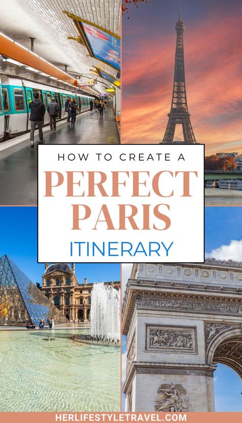 How to create a perfect Paris itinerary. In the background there are 4 pictures of major tourist attractions in Paris, France. Traveling To Paris, Beautiful Cities In The World, Trip To France, Perfect Days, Paris Itinerary, Trip To Paris, Beautiful Cities, Perfect Itinerary, Planning A Trip