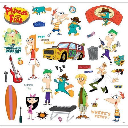 RoomMates Phineas & Ferb Peel & Stick Wall Decal, Multicolor Scrapbook Stickers Printable, Stickers Printable, Disney Xd, Removable Wall Decals, Phineas And Ferb, Vinyl Art, Kids' Room, Scrapbook Stickers, Printable Stickers