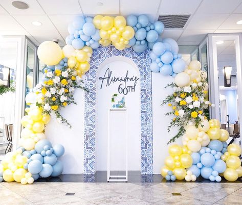 NEDOR DECOR on Instagram: “Alexandra’s 60th Birthday! Amalfi Style baby! •••••••••••••��••••• Event & Balloon Stylist @nedordecor Florals @evokeflorals Vinyl & sign…” Amalfi Coast Theme Birthday Party, Positano Balloon Garland, Blue And Yellow Balloon Decor, Amalfi Style, Lemon Themed Bridal Shower, Sofia The First Birthday Party, Bridal Shower Inspo, Amalfi Coast Wedding, Birthday In Heaven