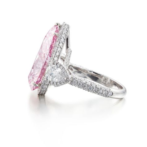 An Exquisite Fancy Pink Diamond and Diamond Ring | Important Jewels | Sotheby's Fancy Pink Diamond Ring, Pink Diamond Earrings, Fancy Diamond Ring, Pink Diamond Ring, Diamonds Ring, Diamond Ring Settings, Pear Shaped Diamond, Fancy Color Diamonds, Pink Diamond