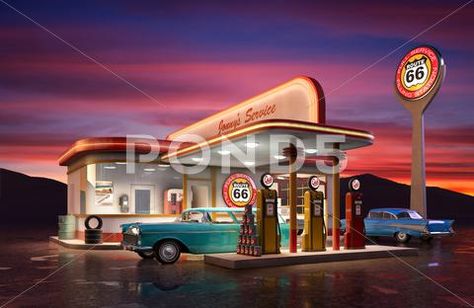 1950s Dance, Diner Aesthetic, Auto Vintage, Old Gas Stations, American Diner, Petrol Station, Filling Station, Kid Friendly Travel Destinations, Kid Friendly Trips