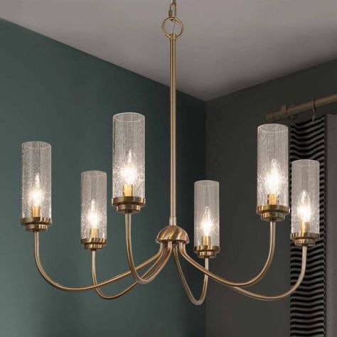 LNC Modern 6-Light Polished Brass Gold Candlestick Chandelier with Cylinder Clear Seeded Glass Shades Bedroom Dining Room-YQ636JHD14218Y7 - The Home Depot Candlestick Chandelier, Led Crystal Chandelier, Gold Candle Sticks, Dining Room Light Fixtures, Crystal Pendant Lighting, Island Pendant Lights, Kitchen Island Lighting Pendant, Luxury Chandelier, Candle Chandelier