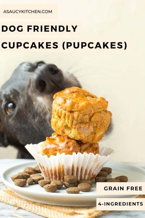 Celebrate your best friend with this single serving dog cupcake made with four canine-friendly ingredients. These 'pupcakes' are easy to make, grain-free and will make your pooch's day! | Gluten Free + Dairy Free Ginger Puppy, Dog Cupcake Recipe, Cupcakes Dog, Cupcakes For Dogs Recipe, Dog Cupcake, Peanut Butter Apple, Dog Cake Recipes, Dog Cupcakes, Dog Treats Grain Free