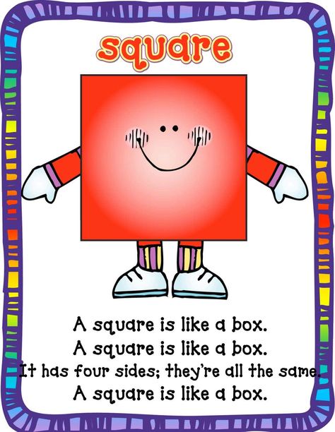 Square Song Poster Square Song Preschool, Shape Songs Preschool Circle Time, Shape Songs For Toddlers, Preschool Square Activities, Square Crafts For Preschool, Shapes Math, Shape Poems, Shape Songs, Easy Math Activities