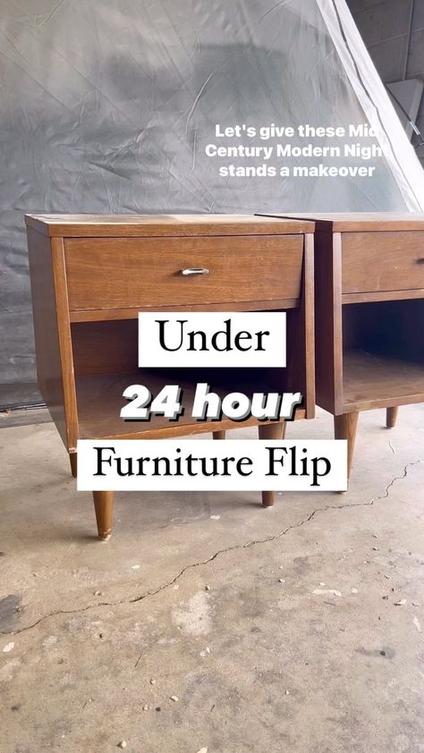 I was so excited when I picked these nightstands up on FB marketplace! Products used: •AHAH “Linen” One Hour Miracle Paint •AHAH Clean… | Instagram End Table Night Stand, One Drawer Nightstand Makeover, Painted Mcm Nightstand, Paint Night Stand Ideas, Small Nightstand Makeover, Redo End Tables Diy, Mid Century Modern Nightstands, Nightstand Furniture Flip, Side Tables Refurbished