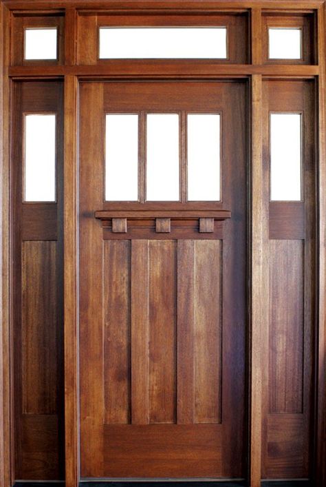 Mahogany Tuscany SDL 3 Lite Impact Single Door/Wraparound Transom Craftsman Front Doors, Mahogany Entry Doors, Craftsman Style Doors, Tuscany Style, Craftsman Door, Wood Exterior, Door Crafts, Wood Exterior Door, Mahogany Doors