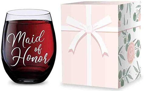 Amazon.com | Stemless Wine Glass for Maid of Honor Gifts - Made of Unbreakable Tritan Plastic and Dishwasher Safe - 16 ounces: Wine Glasses Maid Of Honor Gifts, Bridesmaid Wine, Maid Of Honour Gifts, Bar Glassware, Branding Materials, Experience Gifts, Glass Gifts, Champagne Glasses, Top Gifts