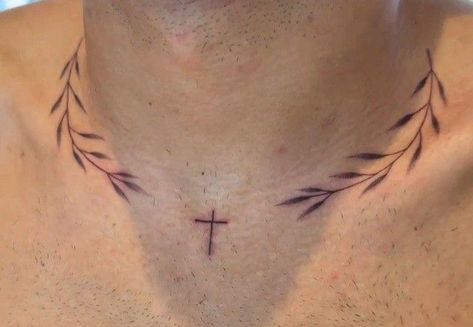 Simple Body Tattoos, Collarbone Tattoo Men, Best Chest Tattoos For Men, Collar Bone Tattoo For Men, Wreath Tattoo, Unique Tattoos For Men, Simple Tattoos For Guys, Necklace Tattoo, Forearm Band Tattoos