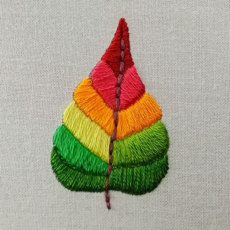 Easy Leaf Embroidery Tutorial with Encroaching Satin Stitch | embroidery, satin, tutorial | Easy Leaf Embroidery Tutorial with Encroaching Satin Stitch, Happy Stitching ♥ ! | By Knit and Stitch | Facebook Easy Leaf Embroidery, Leaf Embroidery Tutorial, Satin Stitch Embroidery, Cross Stitch Pattern Maker, Pattern Maker, Embroidery Tutorial, Free Embroidery Designs, Satin Stitch, Stitch Embroidery