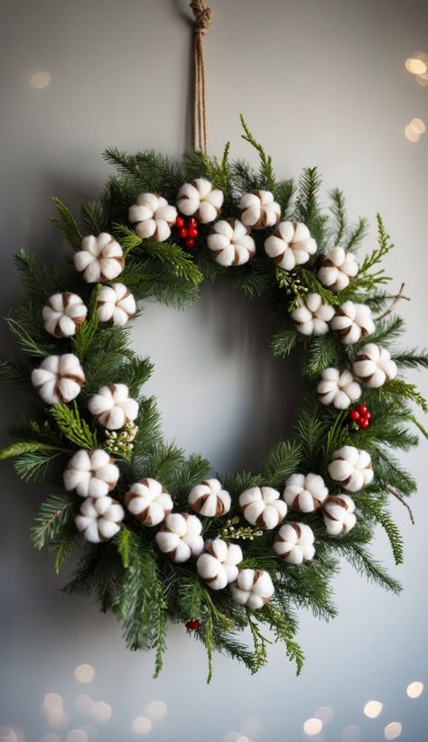 Cotton and evergreen Christmas wreath DIY Wreath Homemade Christmas Door Wreaths Different Christmas Aesthetic Traditional Wreaths Christmas Christmas Wreath Ideas Diy, Creative Ideas For Christmas, Wreath Ideas Diy, Aesthetic Lovers, Cotton Bolls, Christmas Wreath Ideas, Traditional Wreath, Cotton Boll, Easy Christmas Wreaths