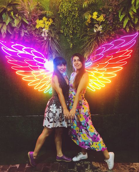 Neon Wings, Backdrop Photoshoot, Selfie Wall, Instagram Wall, Bamboo Decor, Neon Flex, Lace Gown Styles, Salon Interior Design, Animated Love Images