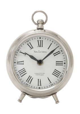 Monroe Lane Traditional Stainless Steel Clock | belk Face Features, Traditional Office, Old School Style, Mid Century Desk, Silver Table, Metal Clock, Mantel Clocks, Ring Handle, Clock Decor