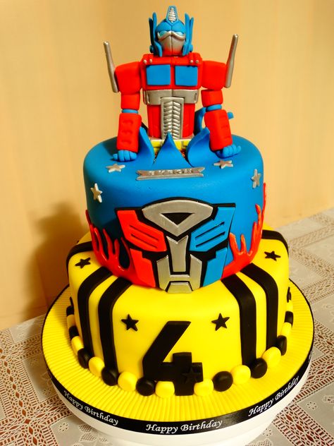 Transformers Bday Cake, Transformers Birthday Cakes, Optimus Prime Birthday Cake, Trans4mer Birthday, 4th Birthday Cakes For Boys, Transformers Cake Ideas, Transformer Birthday Cake, Transformers Cupcakes, Optimus Prime Cake