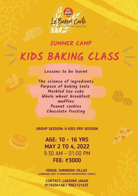 Classes Poster, Peanut Cookies, Class Poster, Cake Classes, Baking Classes, Summer Camps For Kids, Teaching Grammar, Cake Decorating Designs, Baking With Kids