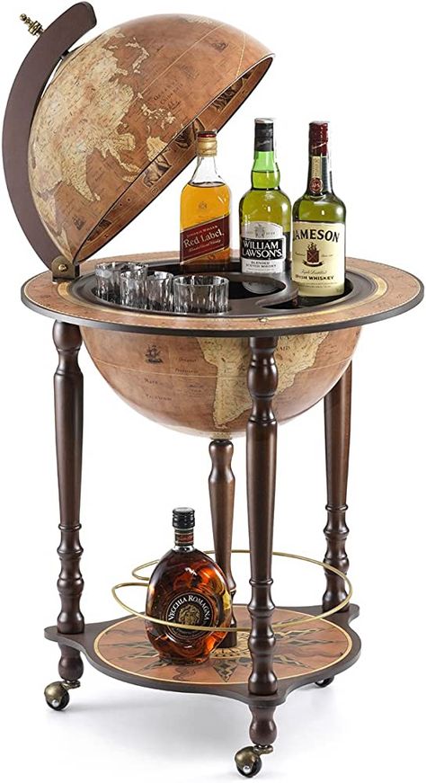 Store all your favorite drinks in the Da Vinci Bar globe Globe Drinks Cabinet, Globe Bar Cart, Cabinet On Wheels, Rotating Globe, Globe Bar, Bar Cabinets, Home Bar Furniture, Drinks Cabinet, Design Toscano