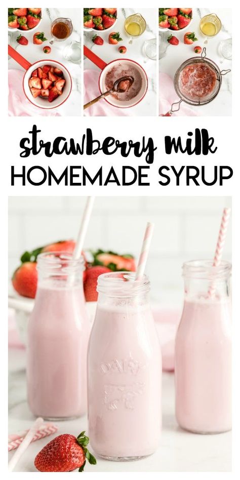 Homemade Strawberry Milk Syrup is delicious, simple and uses fresh or frozen strawberries! This recipe is such a great alternative to the bottled syrup at the stores.