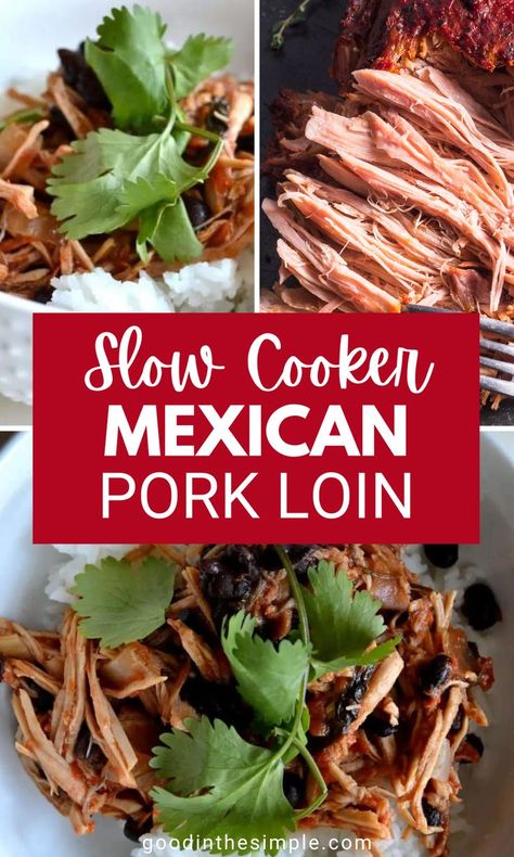 Slow cooker shredded Mexican pork loin roast. Slow Cooker Pork For Tacos, Slow Cooker Carnitas With Pork Loin, Mexican Pulled Pork Slow Cooker, Shredded Pork Roast Recipes, Mexican Pork Roast Crockpot, Shredded Pork Tacos Crockpot, Shredded Pork Loin Recipes Crockpot, Shredded Pork Loin Recipes, Pork Tenderloin Tacos Slow Cooker